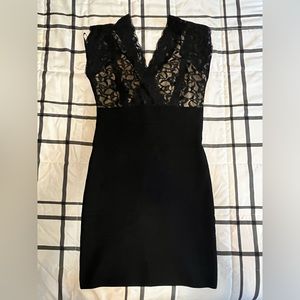 BEBE! Black Lace top dress with beige underdress
